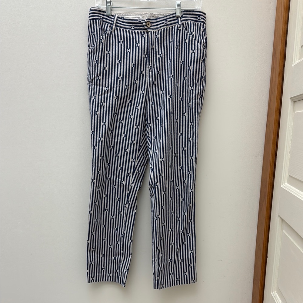 Anthropologie Blue and White Chinos with Classic Stripes